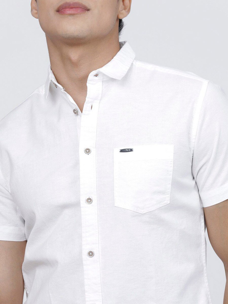 Men White Slim Fit Solid Shirt