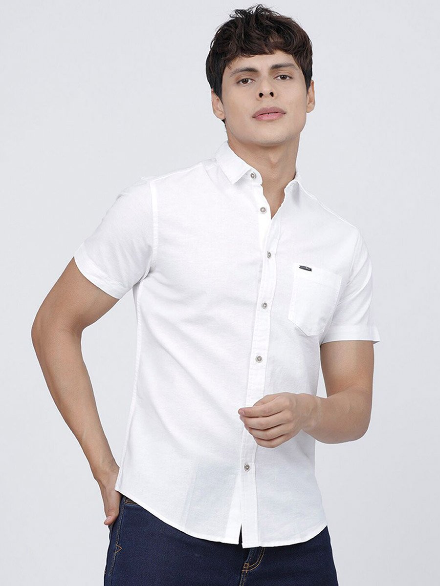 Men White Slim Fit Solid Shirt
