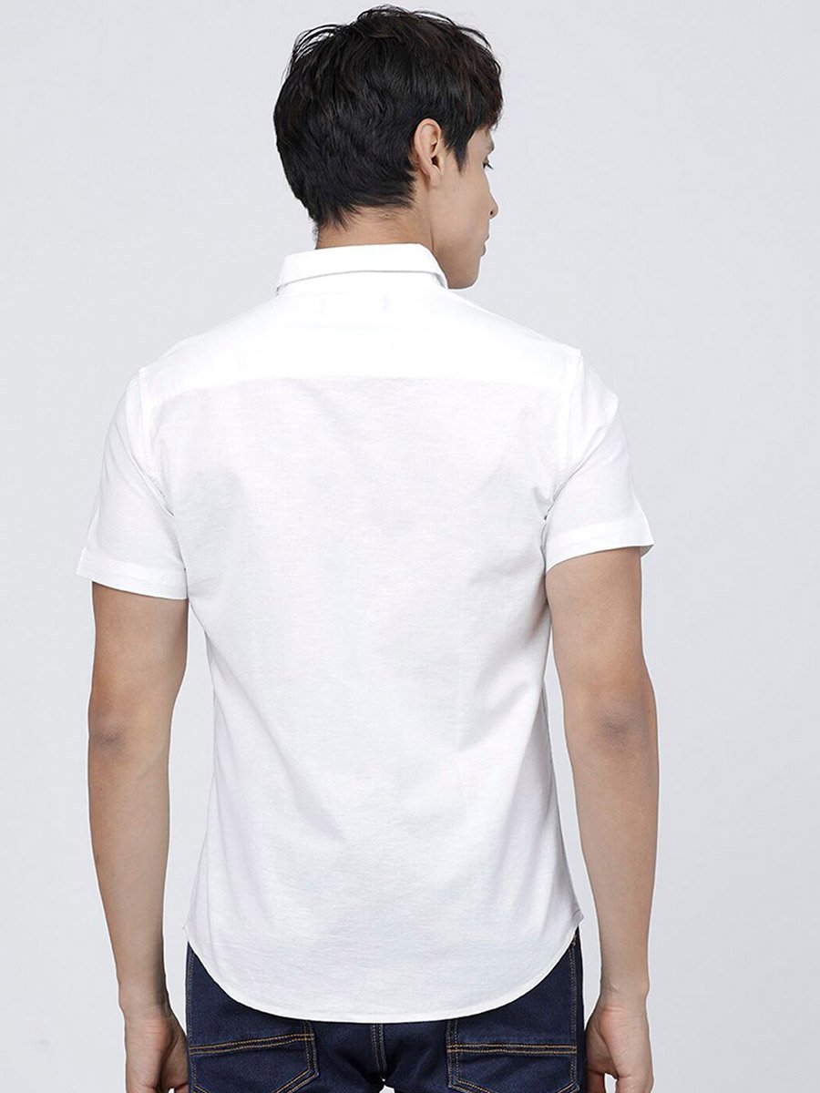 Men White Slim Fit Solid Shirt