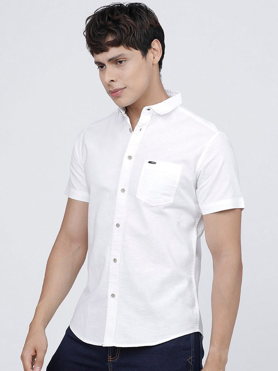 Men White Slim Fit Solid Shirt