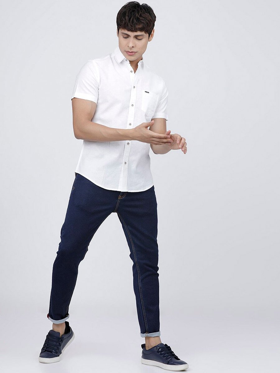 Men White Slim Fit Solid Shirt