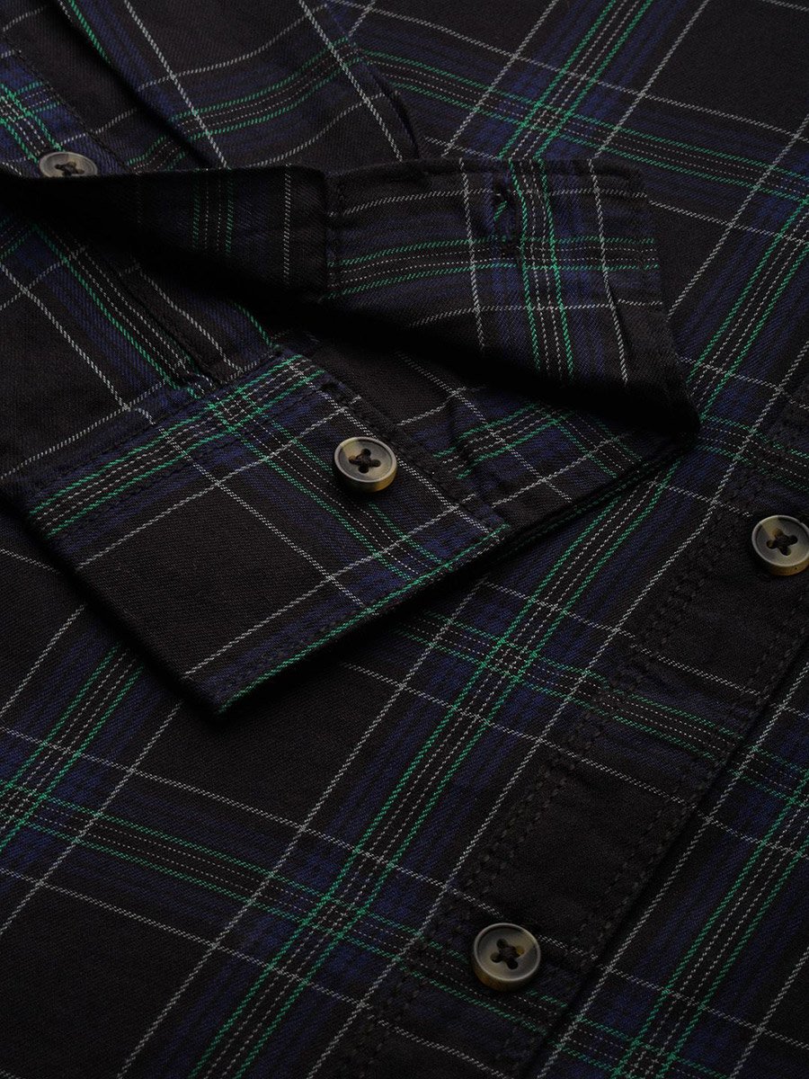 Men Black Slim Fit Checked Shirt