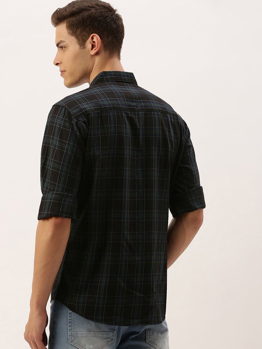 Men Black Slim Fit Checked Shirt