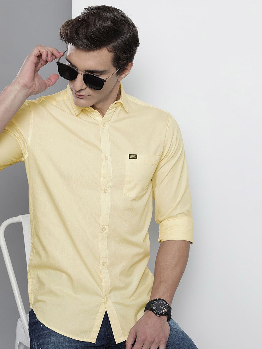 Men Yellow Slim Fit Solid Shirt