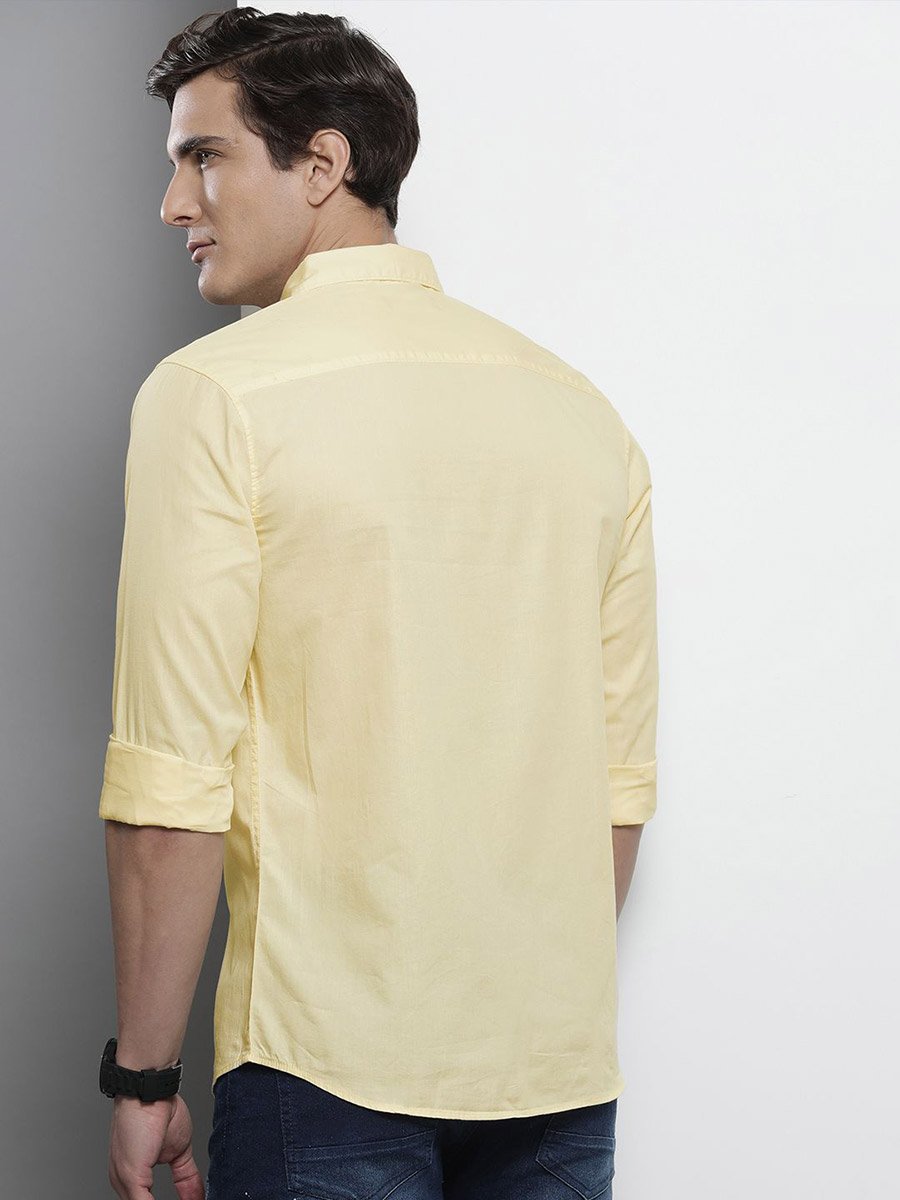 Men Yellow Slim Fit Solid Shirt