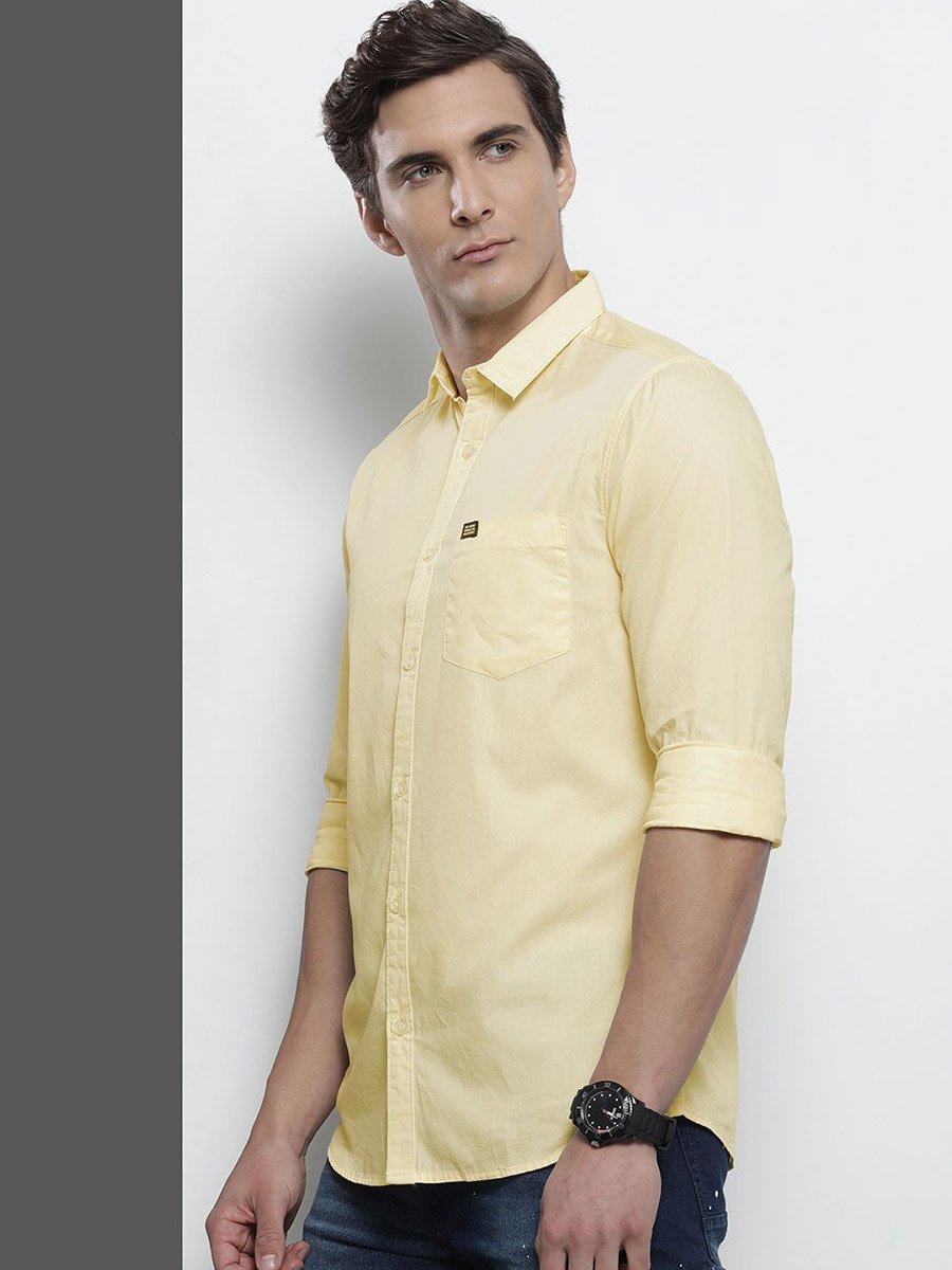 Men Yellow Slim Fit Solid Shirt