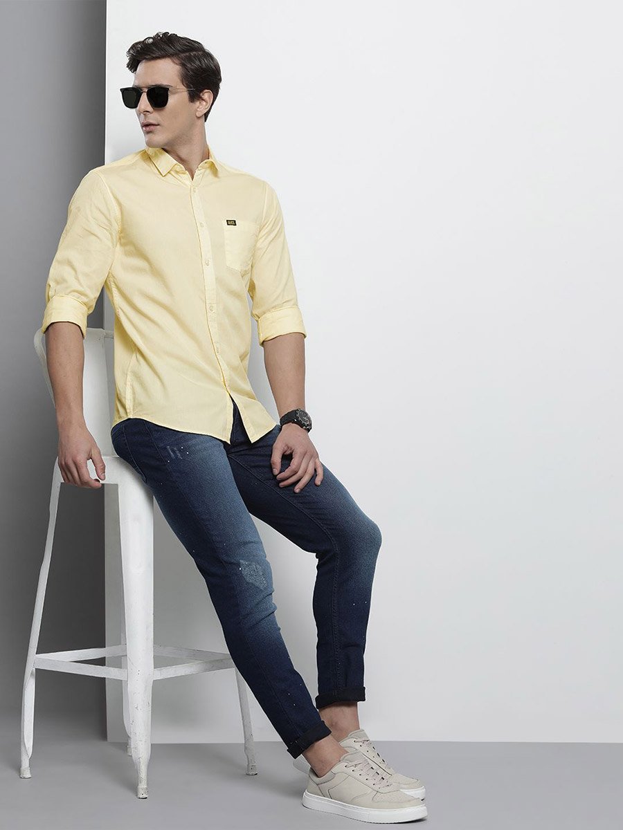 Men Yellow Slim Fit Solid Shirt