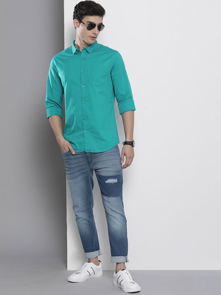 Men Blue Regular Fit Solid Shirt