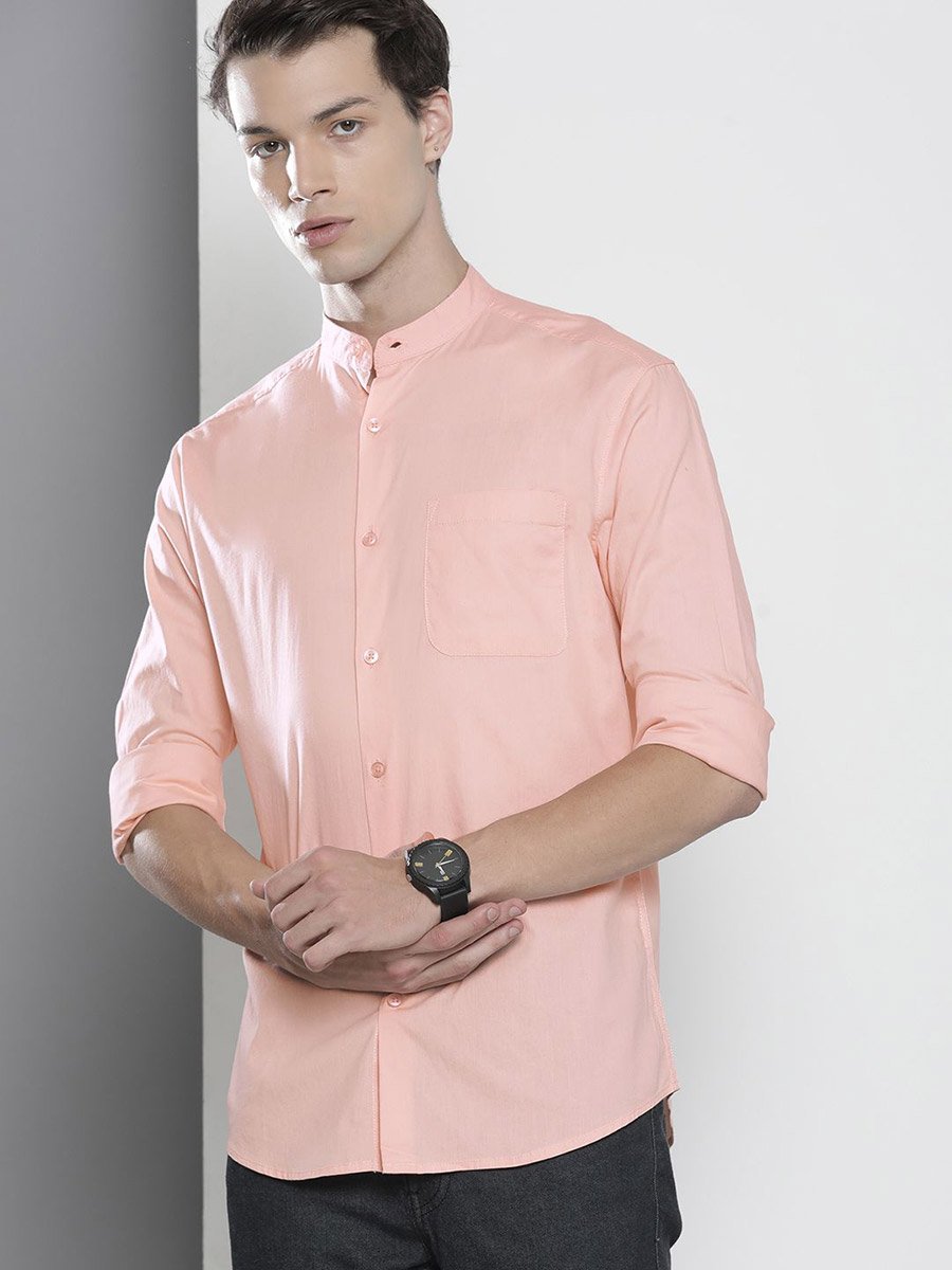 Men Peach Regular Fit Solid Shirt