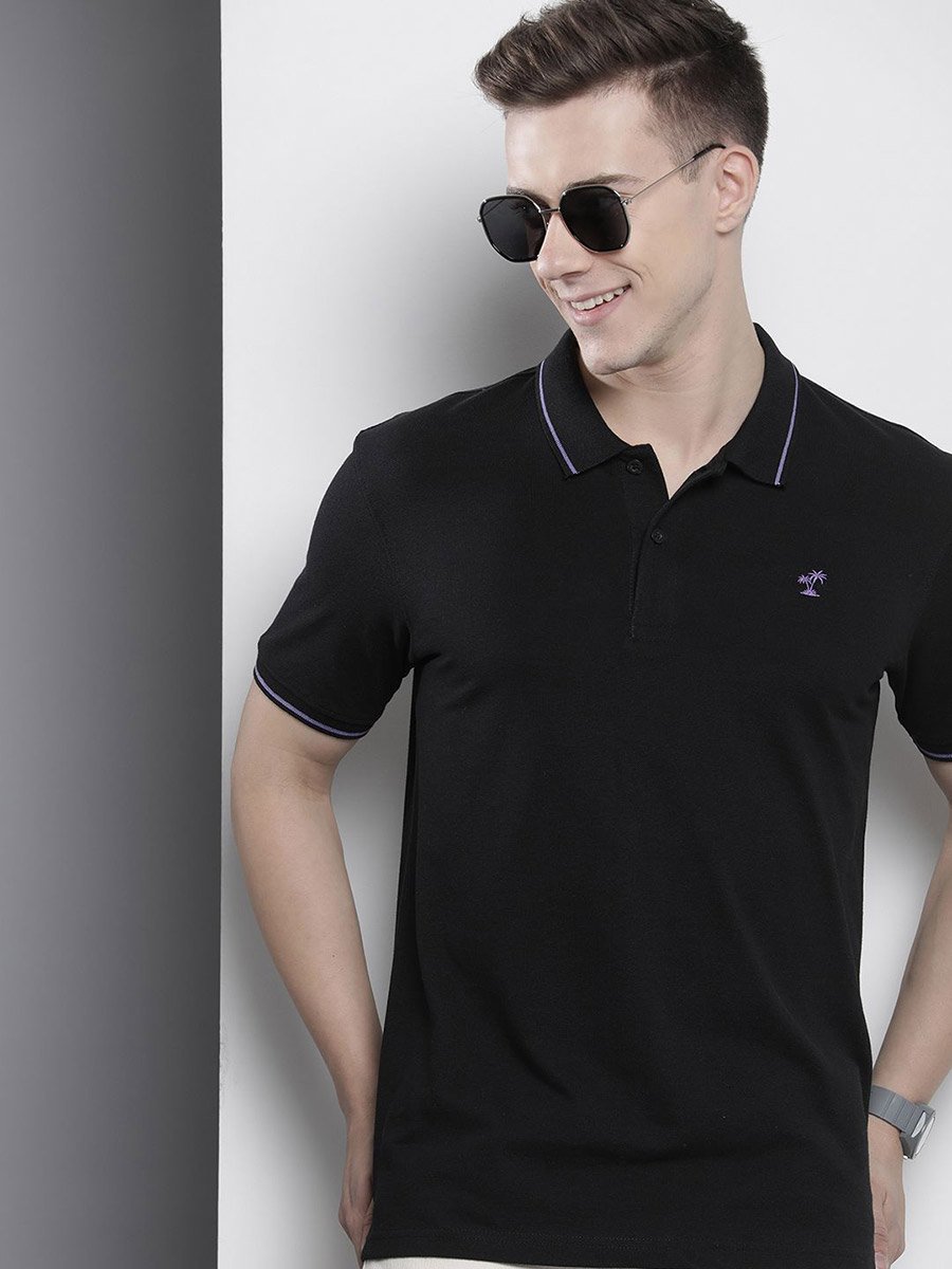 Men Black Regular Fit Short Sleeve Polo