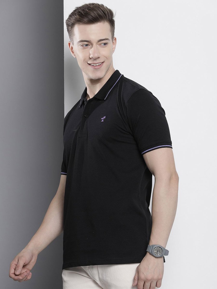 Men Black Regular Fit Short Sleeve Polo