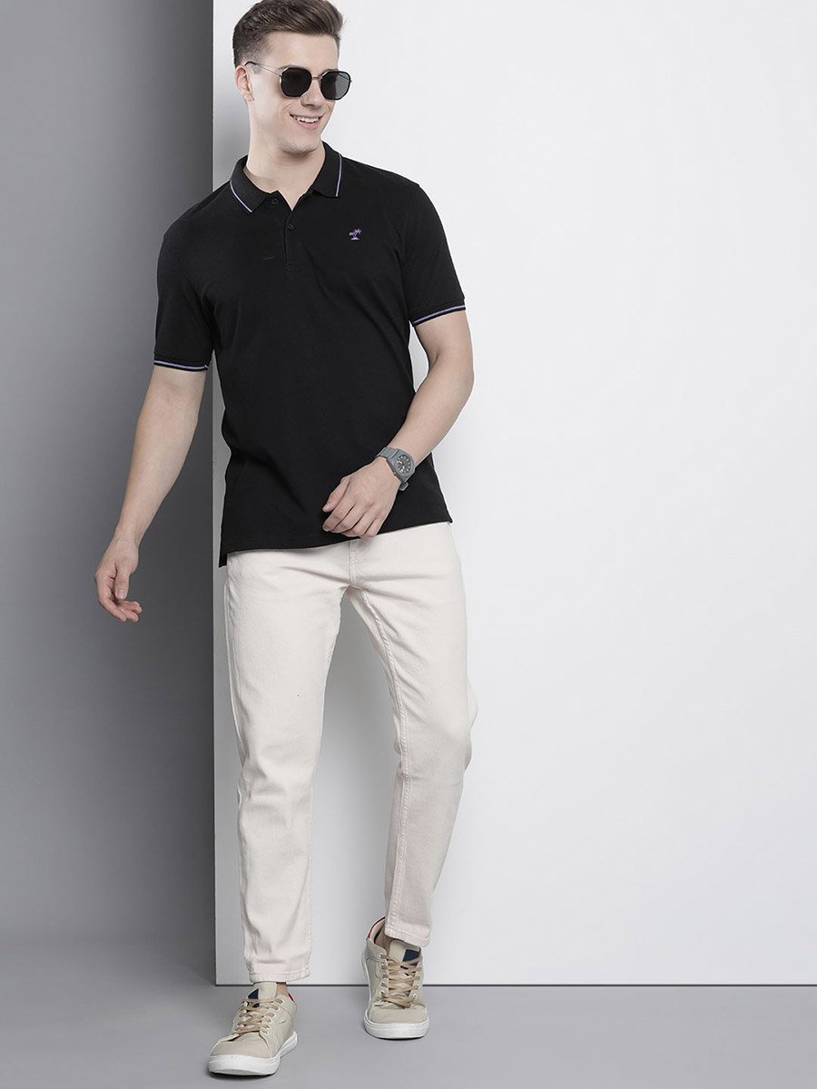 Men Black Regular Fit Short Sleeve Polo
