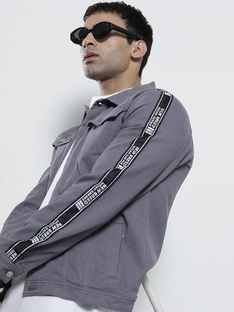 Men Grey Solid Button-Up Jacket