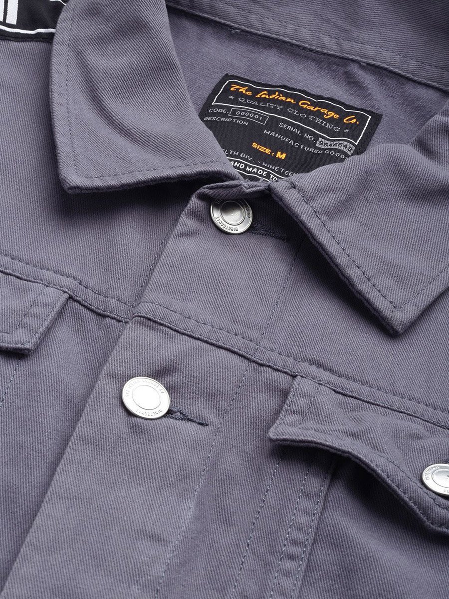 Men Grey Solid Button-Up Jacket
