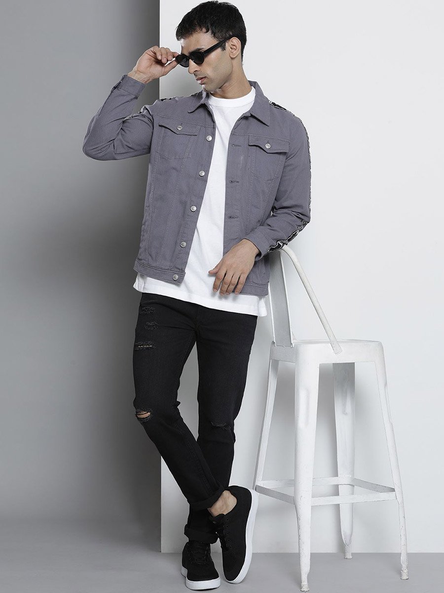 Men Grey Solid Button-Up Jacket