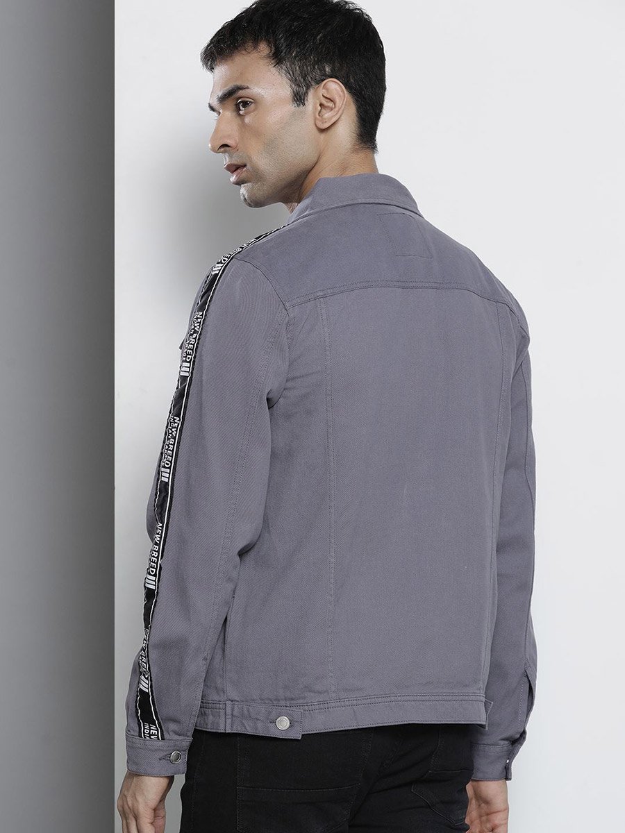 Men Grey Solid Button-Up Jacket