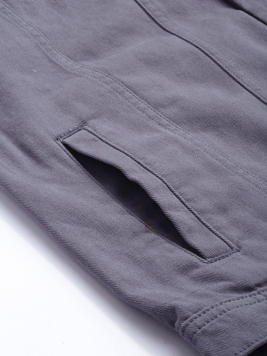 Men Grey Solid Button-Up Jacket