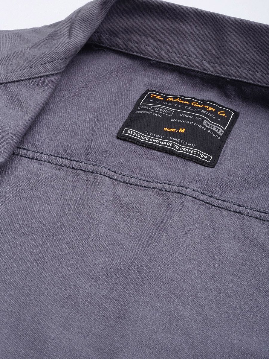 Men Grey Solid Button-Up Jacket