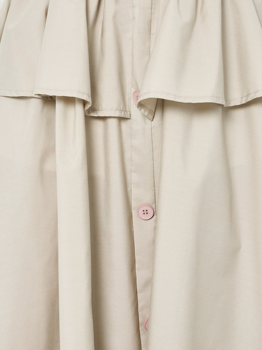 Beige Frill Detail A-Line Midi Skirt