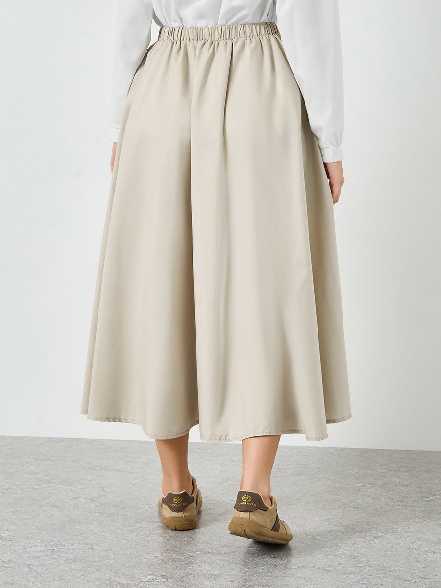 Beige Frill Detail A-Line Midi Skirt For Women at Kuwait | Styli