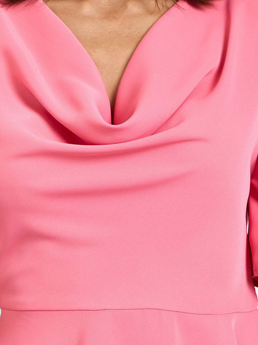 Neon Pink Cowl Neck Short Sleeve Peplum Top