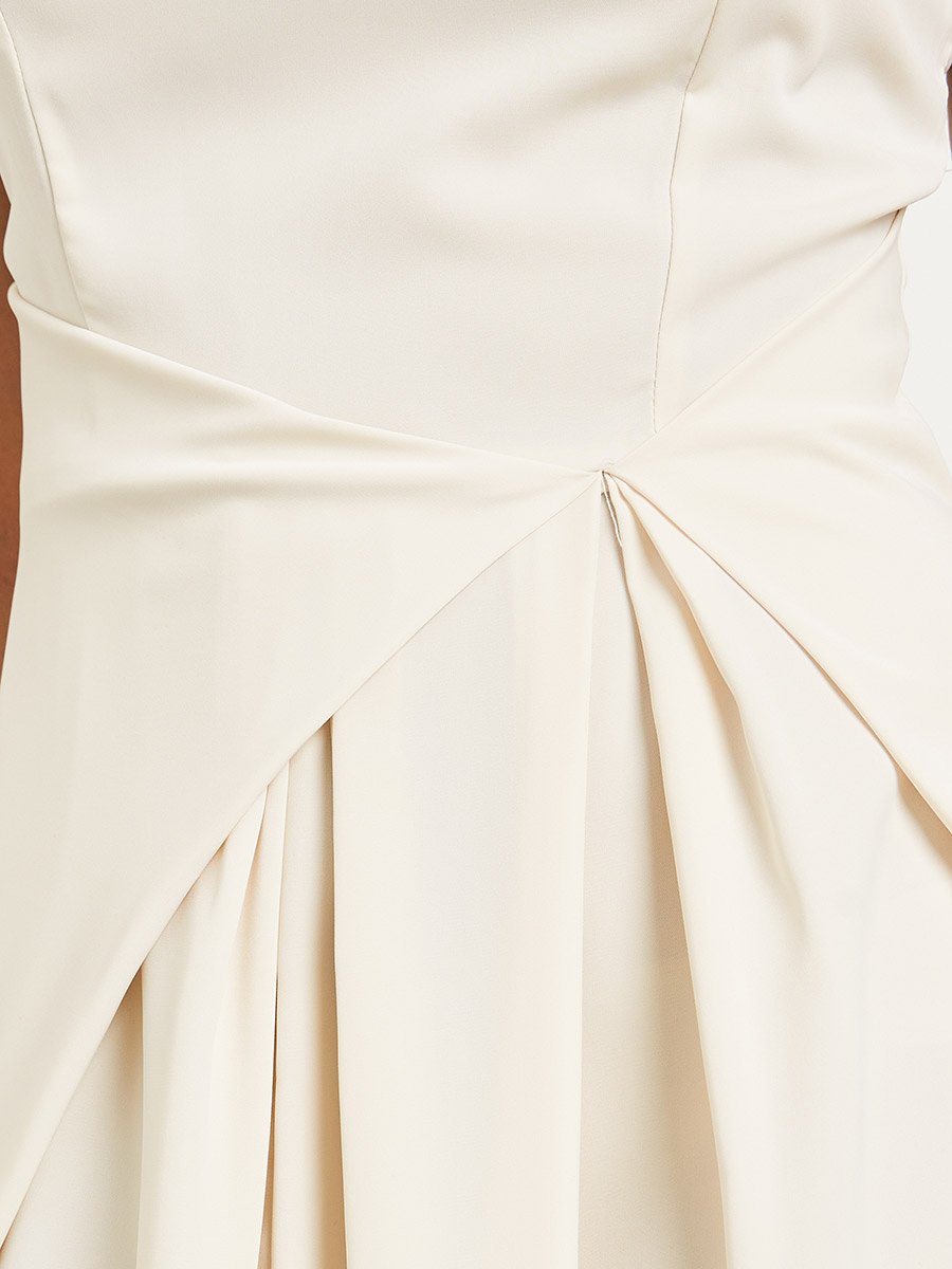 Cream Sleeveless Midi Dress with Fold Pleat