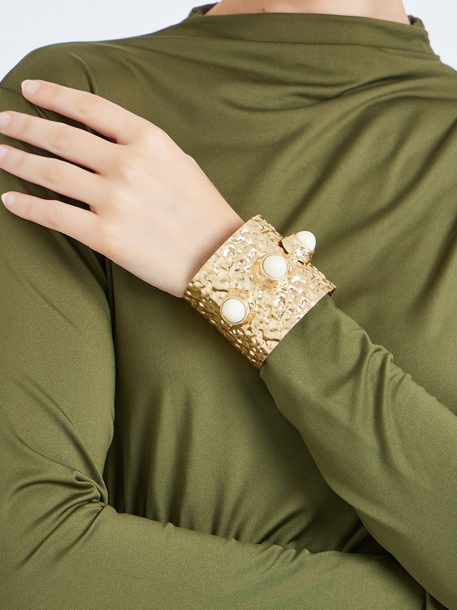 Textured Cuff Bracelet with Faux Pearl Detail