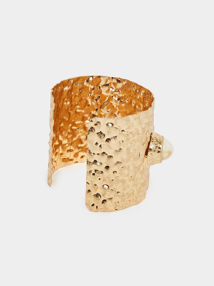 Textured Cuff Bracelet with Faux Pearl Detail
