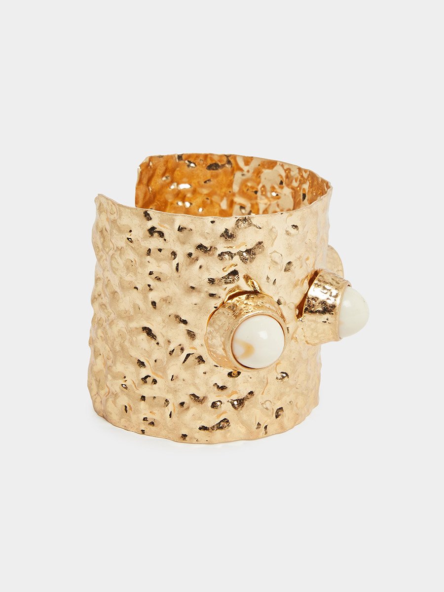 Textured Cuff Bracelet with Faux Pearl Detail