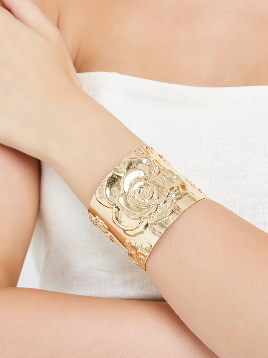 Rose Embossed Cuff Bracelet