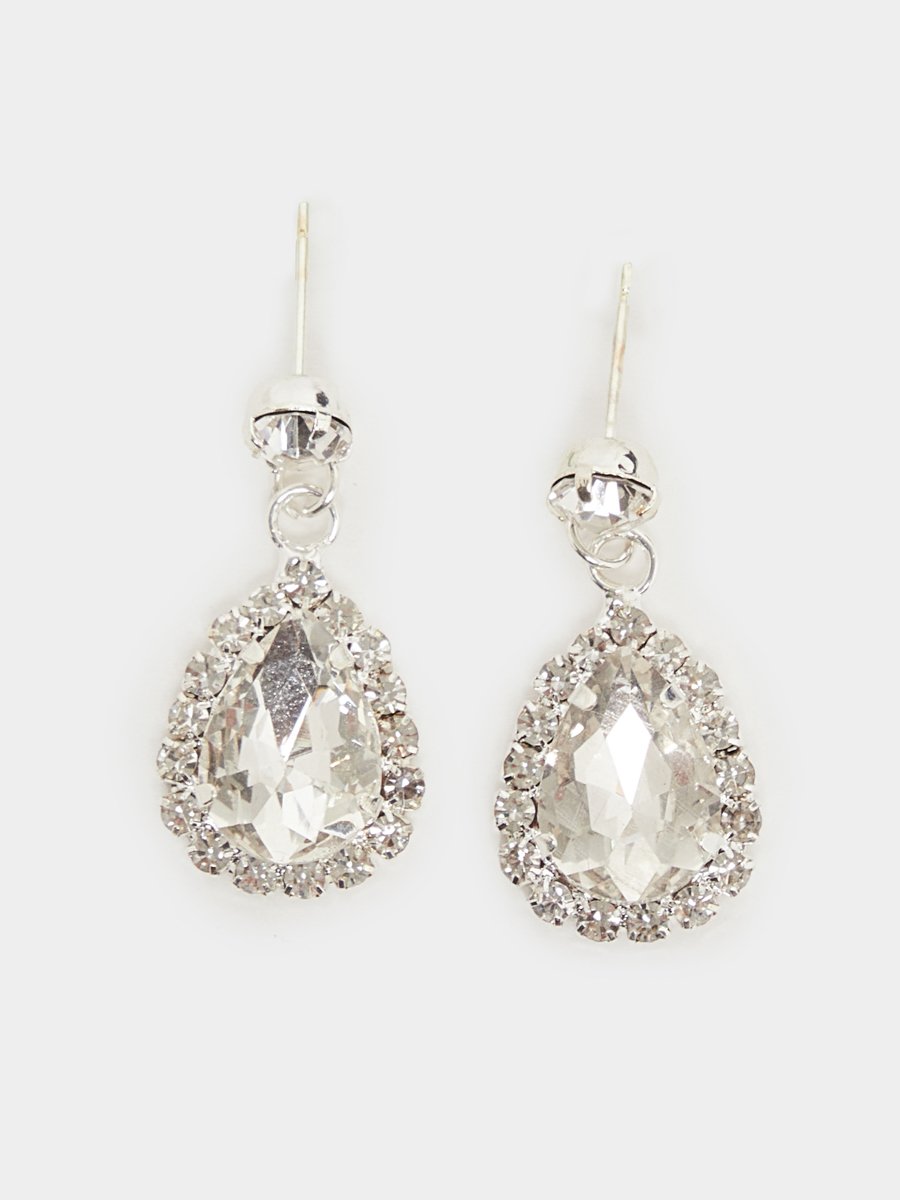 Silver Crystal Pendant Necklace and Earrings Jewelry Set