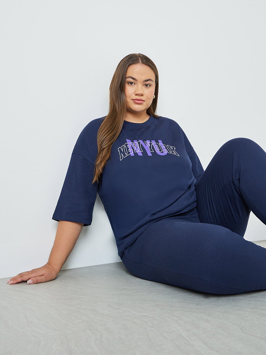 Plus Size Navy Blue Cotton T-Shirt