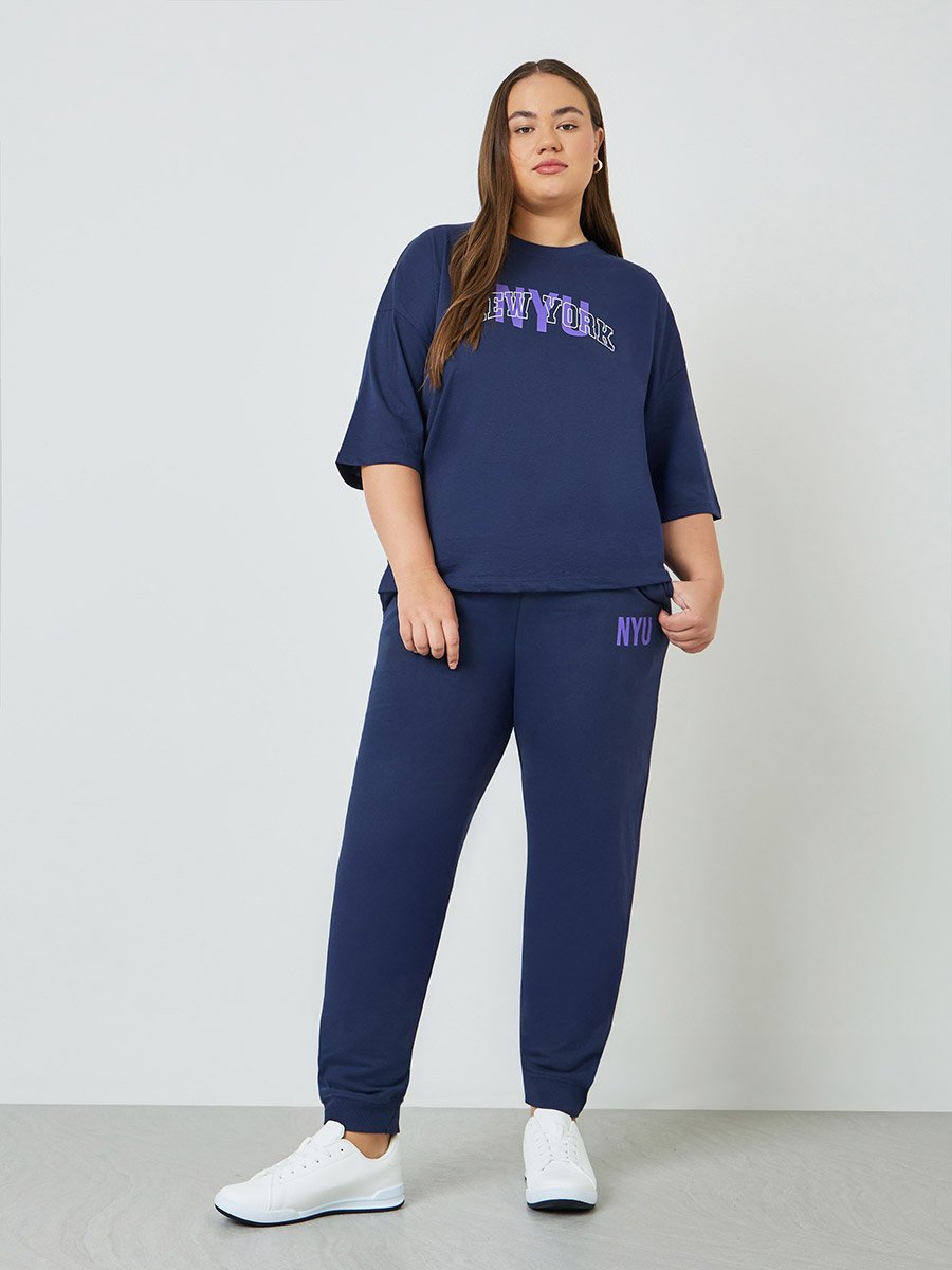 Plus Size Navy Blue Cotton T-Shirt