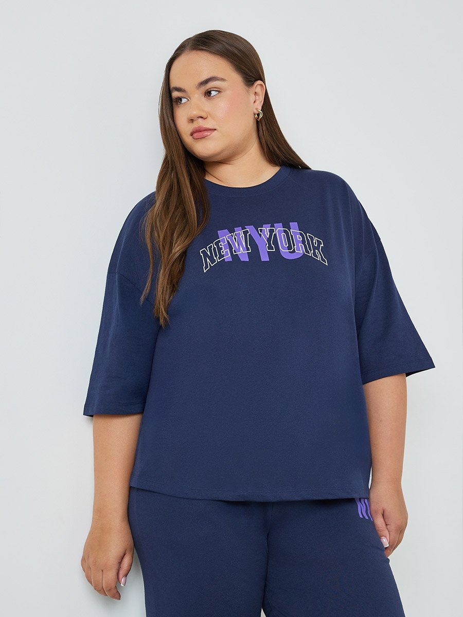 Plus Size Navy Blue Cotton T-Shirt