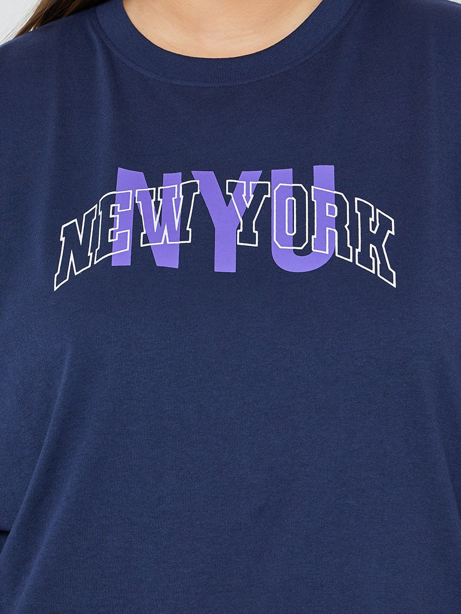 Plus Size Navy Blue Cotton T-Shirt