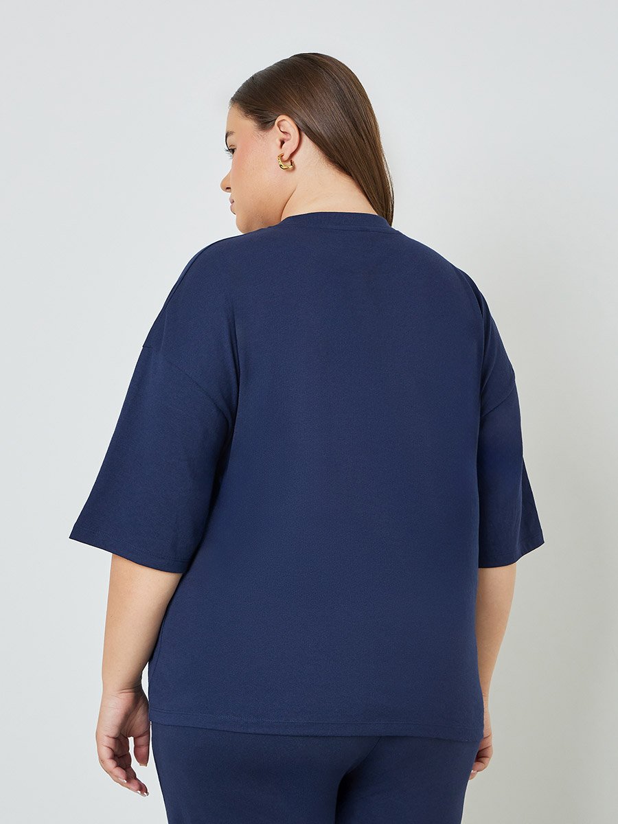 Plus Size Navy Blue Cotton T-Shirt
