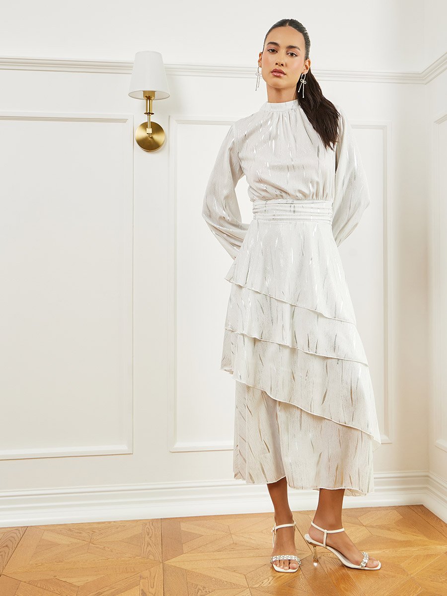 Off-White Textured Layered Maxi Dress