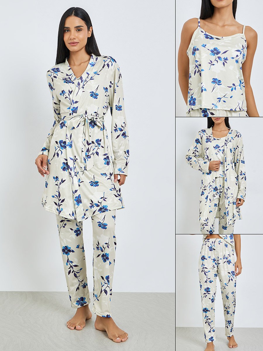 Pack of 3 - Floral Print Cami, Robe and Pyjama Set