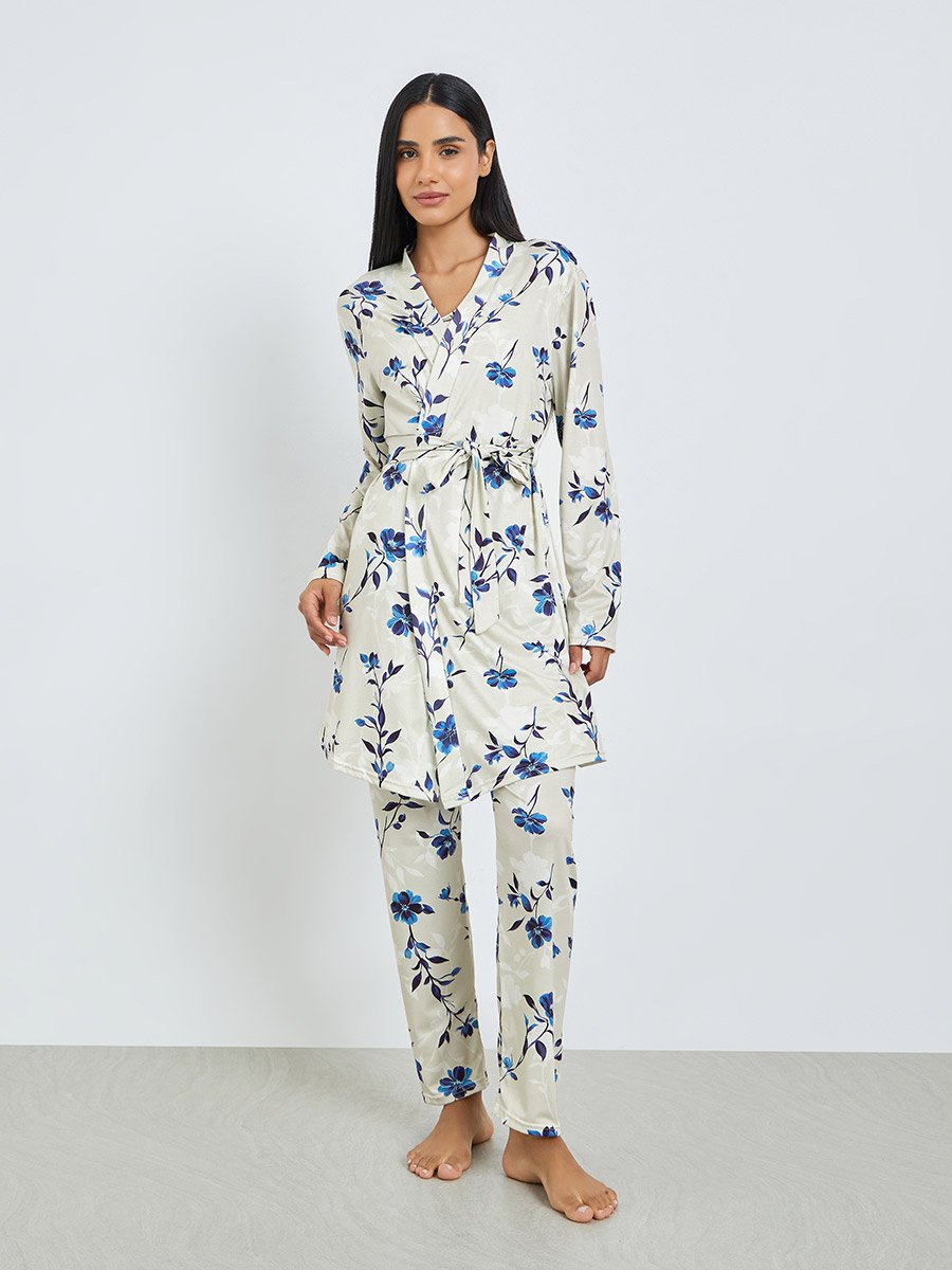 Pack of 3 - Floral Print Cami, Robe and Pyjama Set