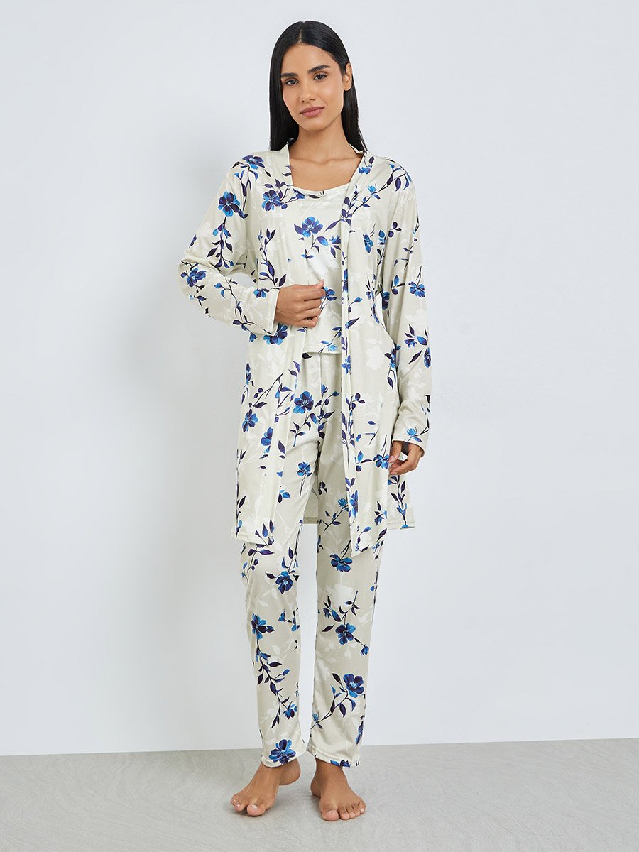Pack of 3 - Floral Print Cami, Robe and Pyjama Set