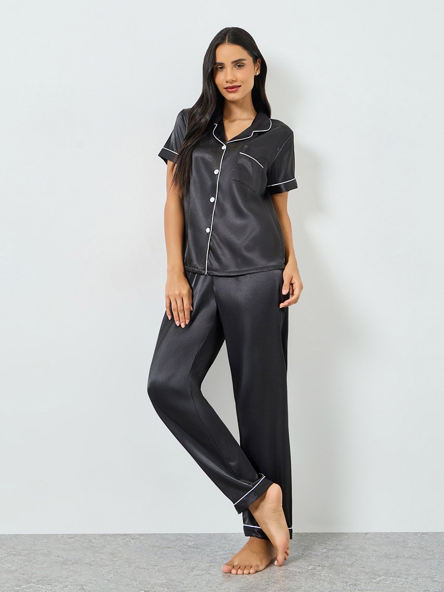 Pack of 3 - Satin Short Sleeve Shirt, Pyjama And Shorts Set