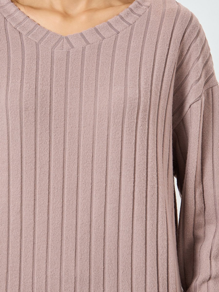Pink Long Sleeve Ribbed Top and Pyjama Set