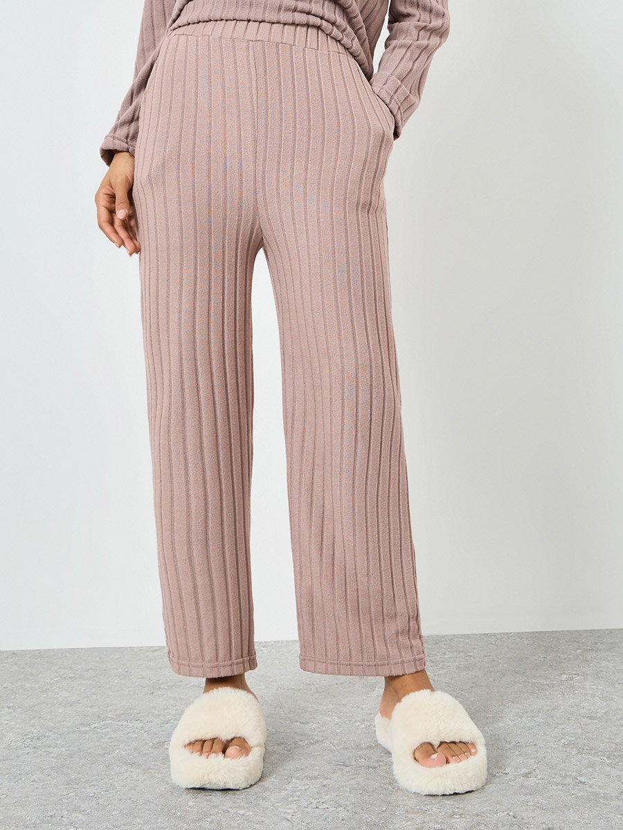 Pink Long Sleeve Ribbed Top and Pyjama Set