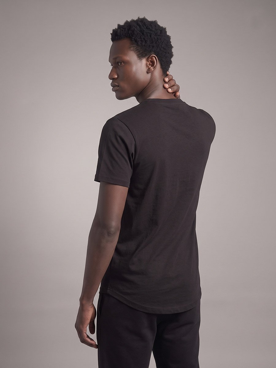 Men Black Graphic Short Sleeve T-Shirt