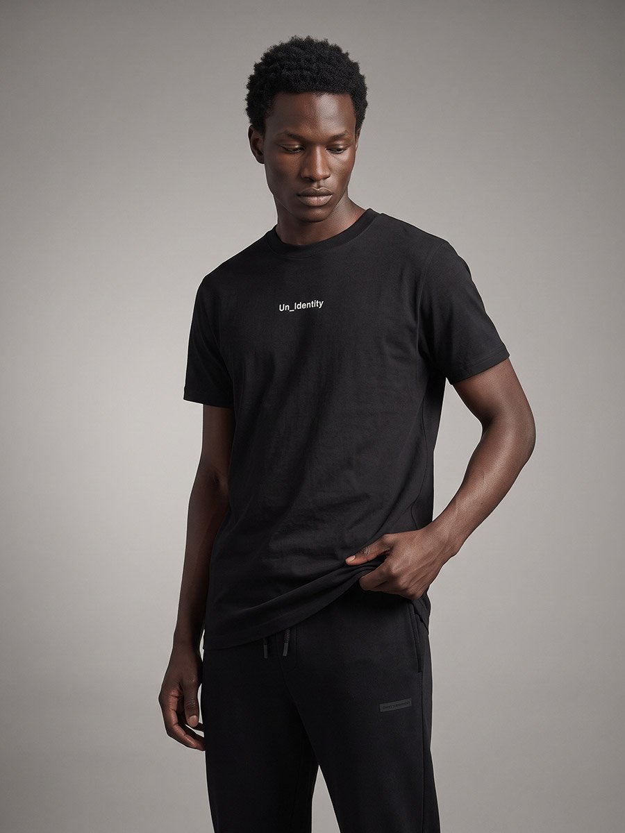 Men Black Graphic Short Sleeve T-Shirt