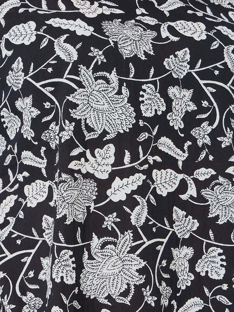 Black Floral Print A-Line Jalabiya
