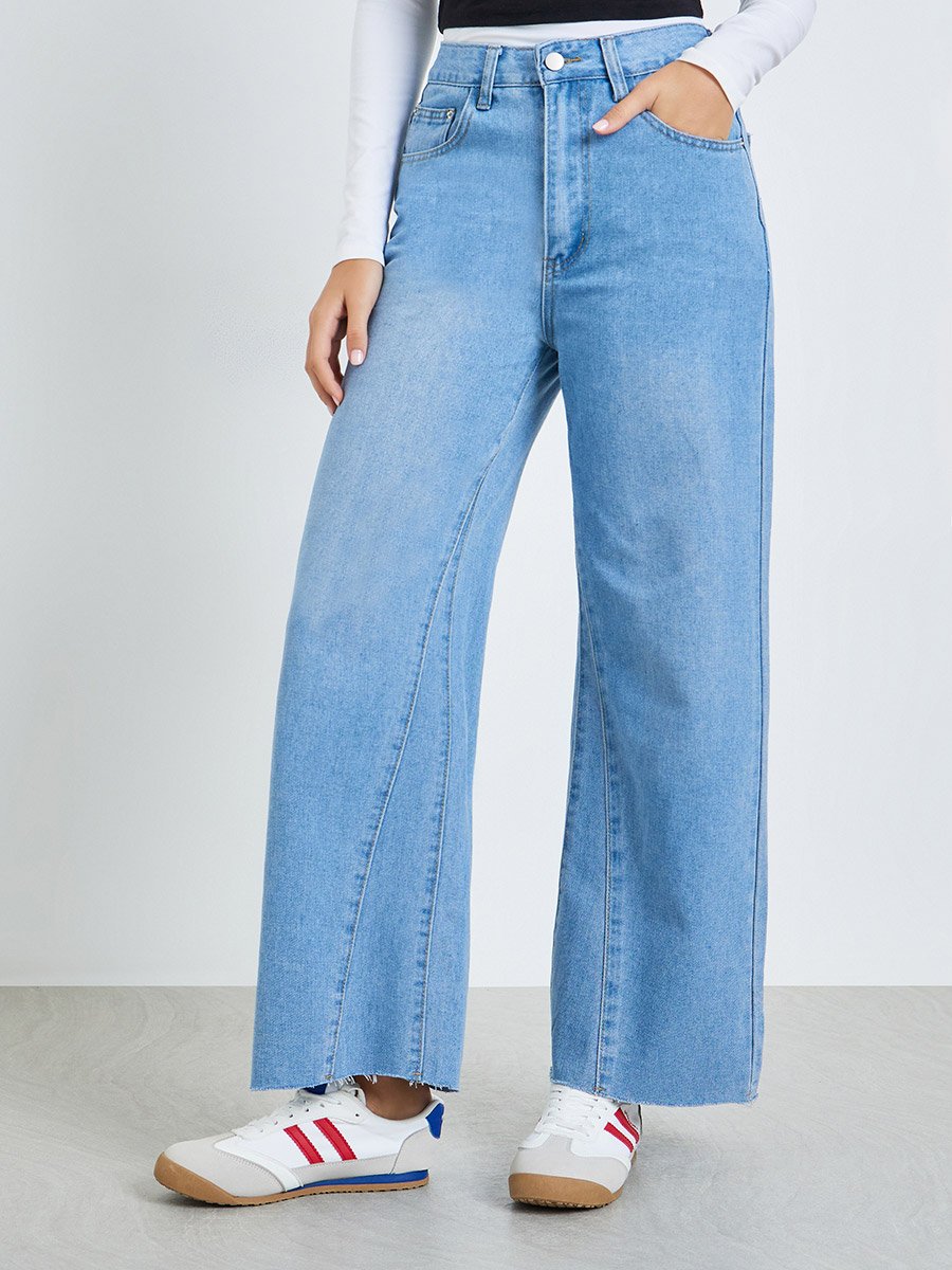 Blue Wide Leg Faded Jeans