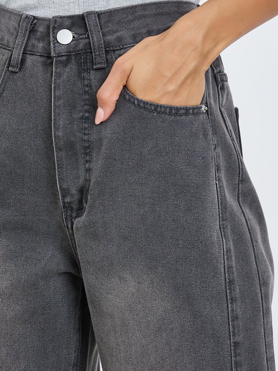 High Rise Cut and Sew Wide Leg Jeans