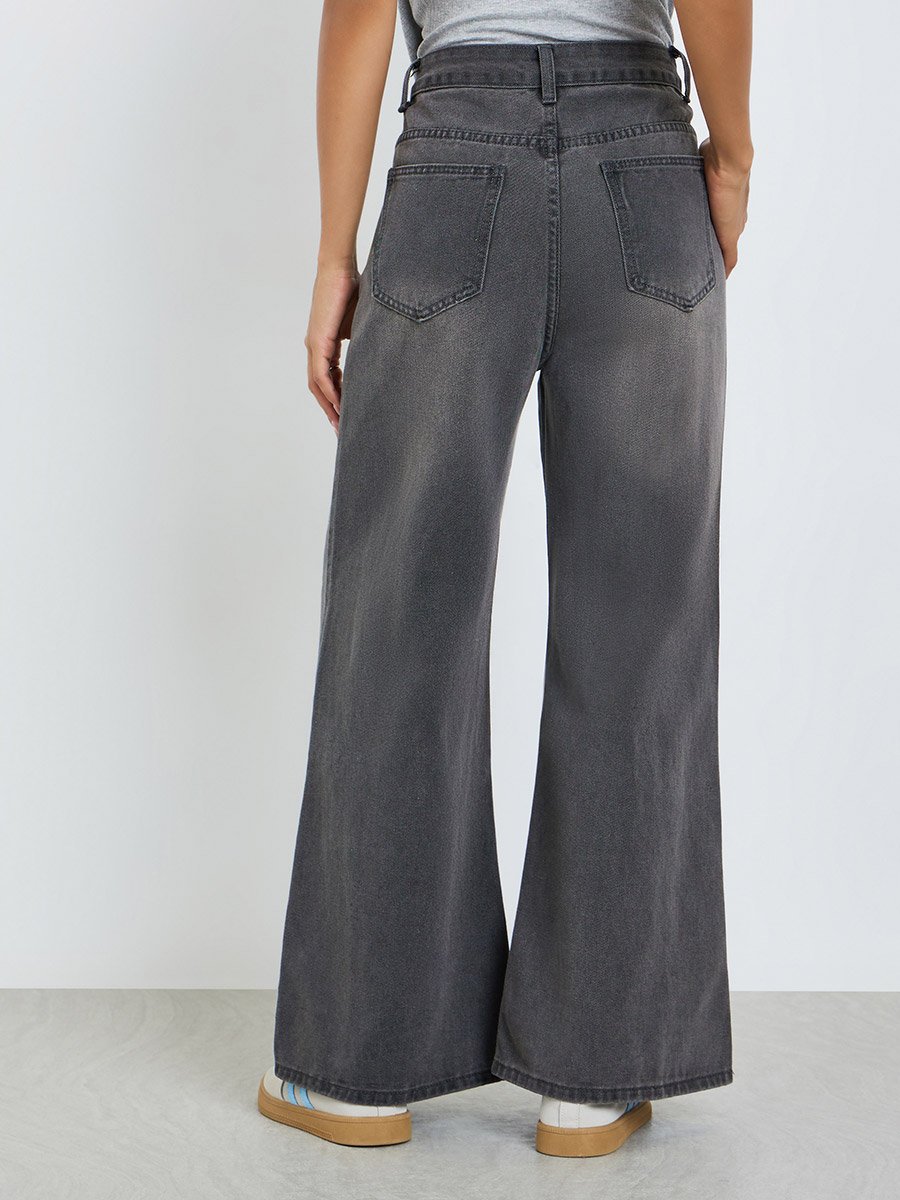 High Rise Cut and Sew Wide Leg Jeans