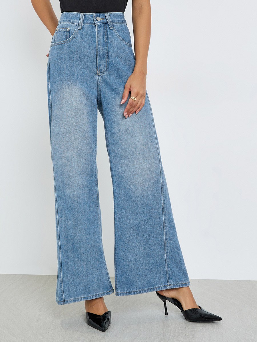 High Rise Cut and Sew Wide Leg Jeans